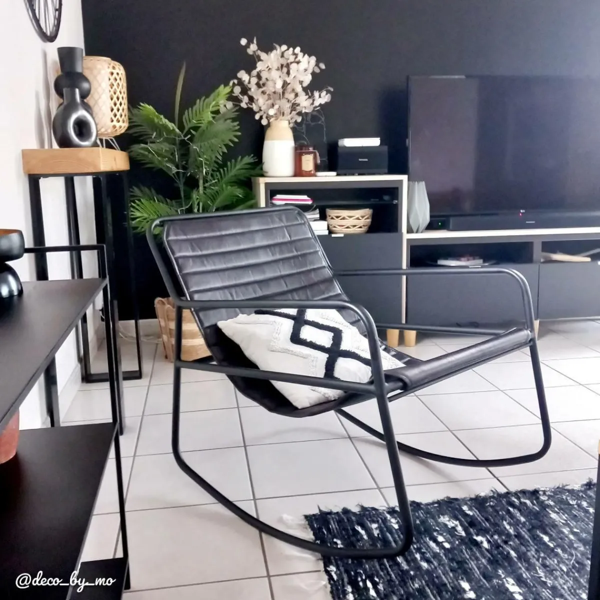 Made in Meubles Rocking chair en cuir noir Sydney
