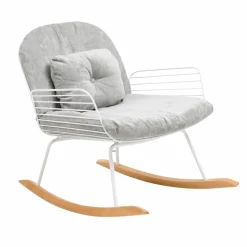 Made in Meubles Rocking chair en métal blanc tissu gris Ethan
