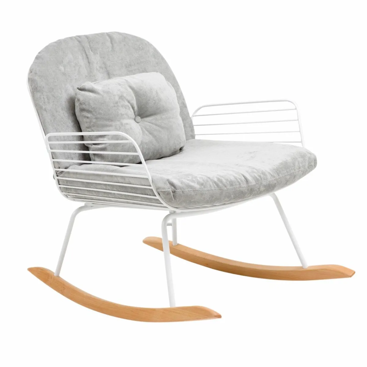 Made in Meubles Rocking chair en métal blanc tissu gris Ethan