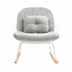 Made in Meubles Rocking chair en métal blanc tissu gris Ethan
