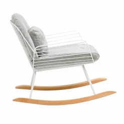 Made in Meubles Rocking chair en métal blanc tissu gris Ethan