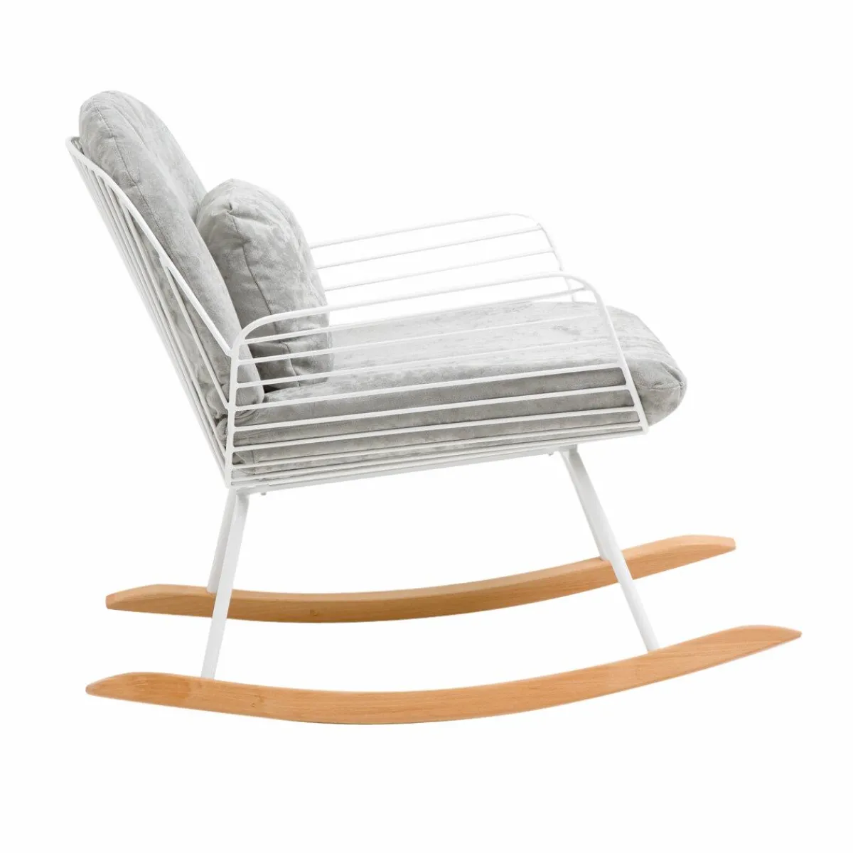 Made in Meubles Rocking chair en métal blanc tissu gris Ethan