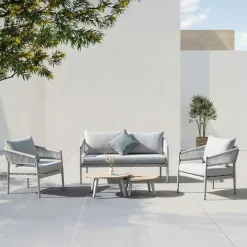 Made in Meubles Salon de jardin à cordes 5 places gris taupe Sayen