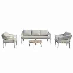 Made in Meubles Salon de jardin à cordes 5 places gris taupe Sayen
