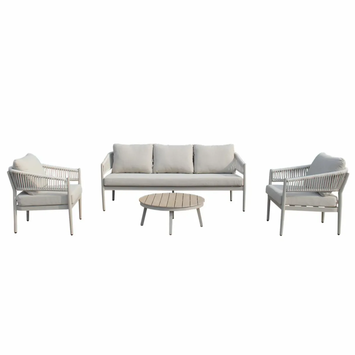 Made in Meubles Salon de jardin à cordes 5 places gris taupe Sayen