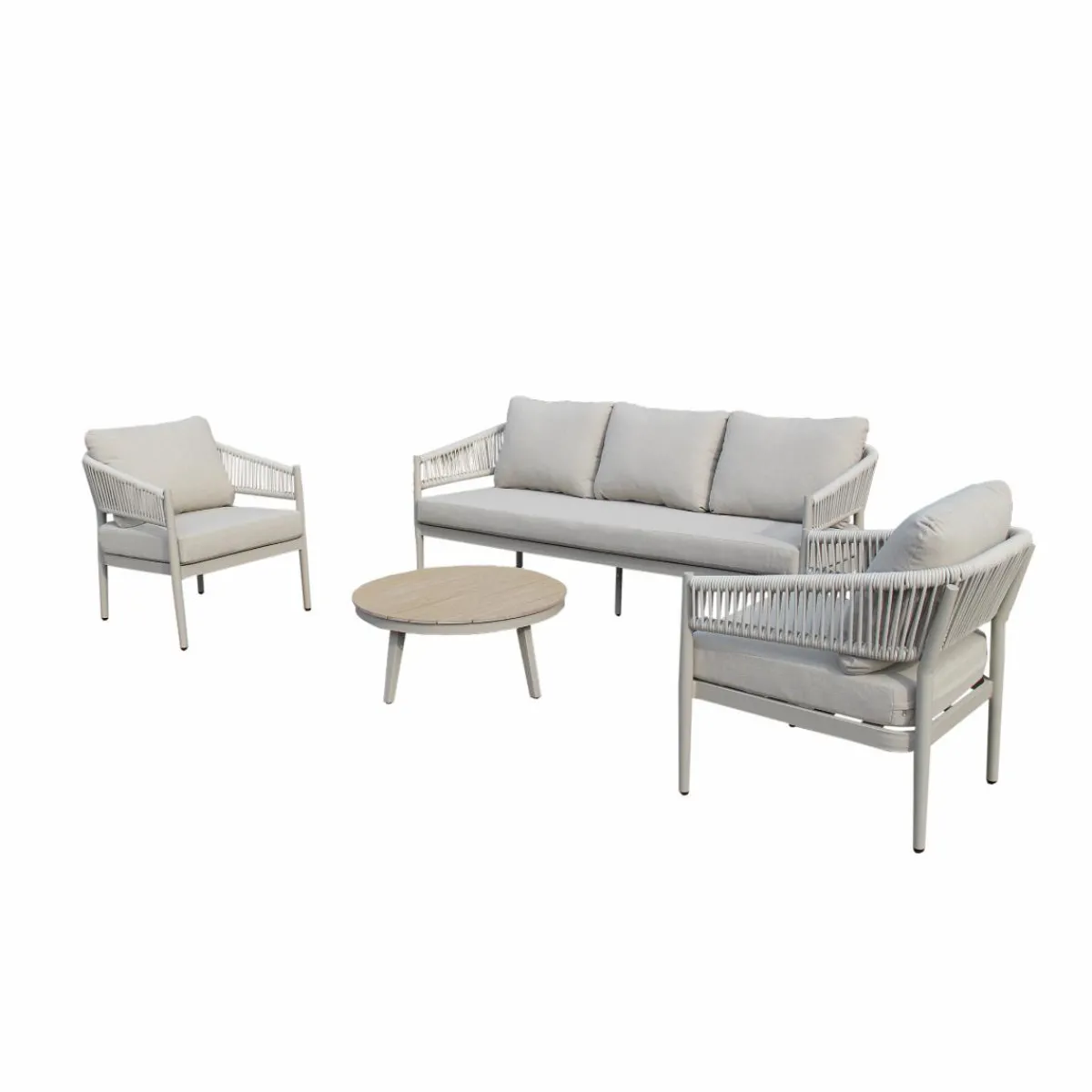 Made in Meubles Salon de jardin à cordes 5 places gris taupe Sayen