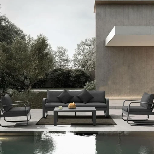 Made in Meubles Salon de jardin 5 places gris foncé Auguste