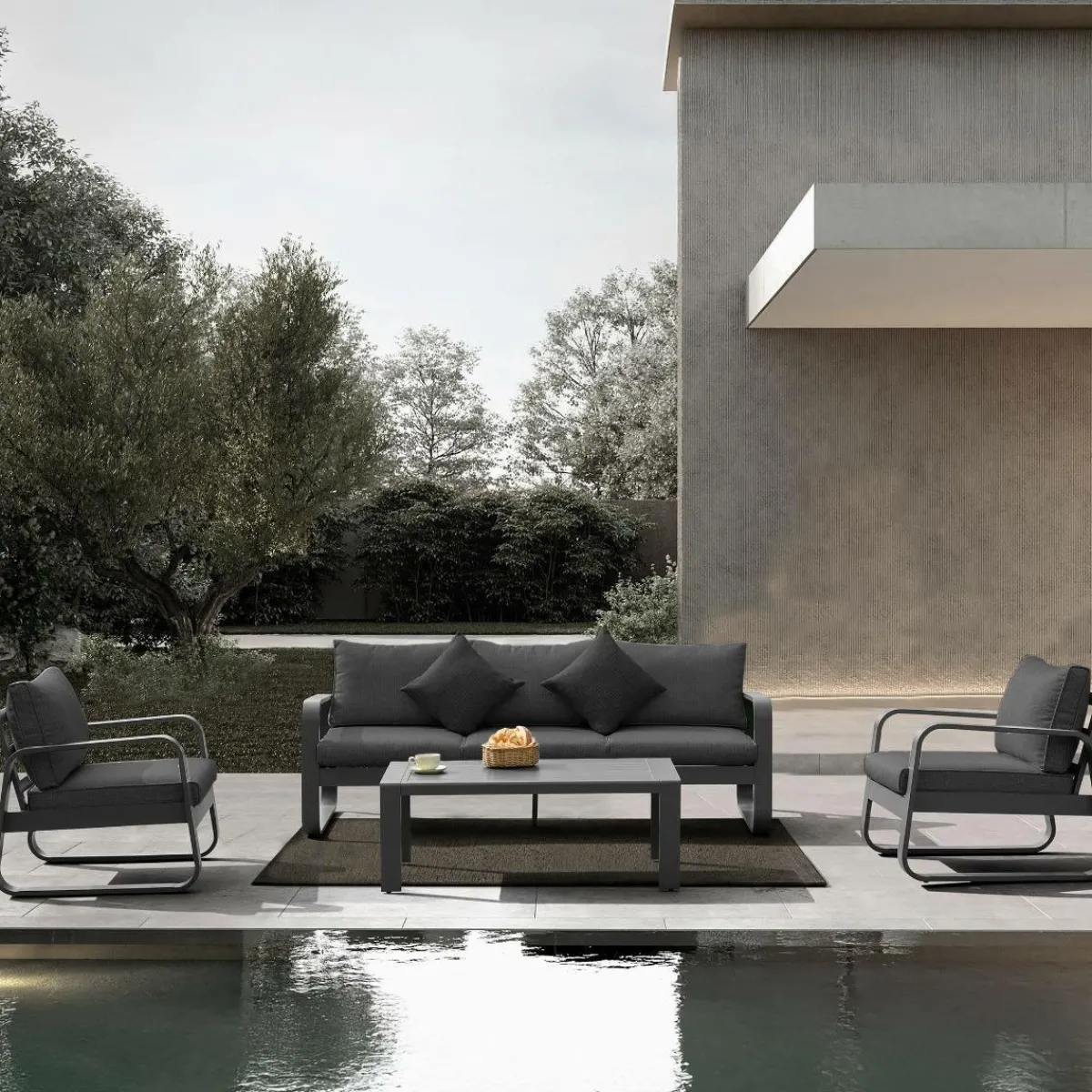 Made in Meubles Salon de jardin 5 places gris foncé Auguste
