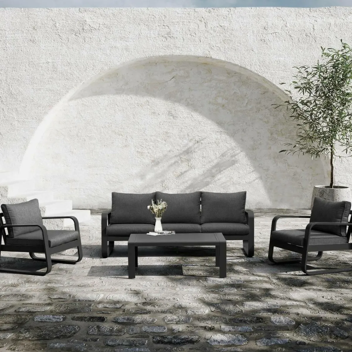 Made in Meubles Salon de jardin 5 places gris foncé Auguste