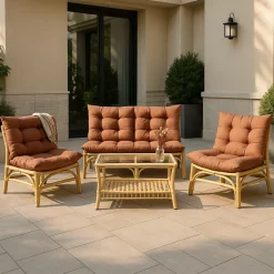 Made in Meubles Salon de jardin en rotin avec coussins terracotta Rattan