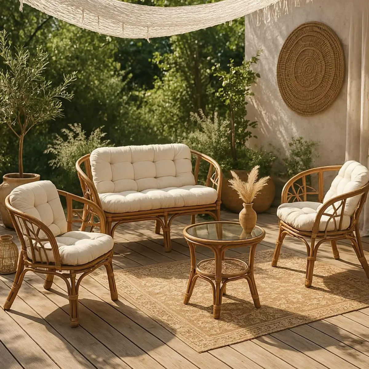 Made in Meubles Salon de jardin en rotin 4 places Rattan