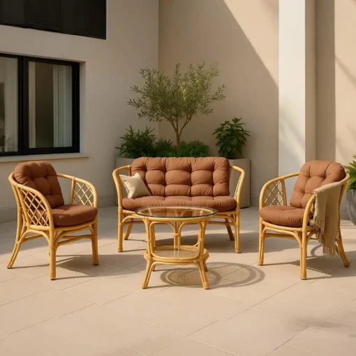 Made in Meubles Salon de jardin en rotin terracotta 4 places Rattan