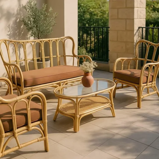 Made in Meubles Salon de jardin en rotin terracotta Rattan