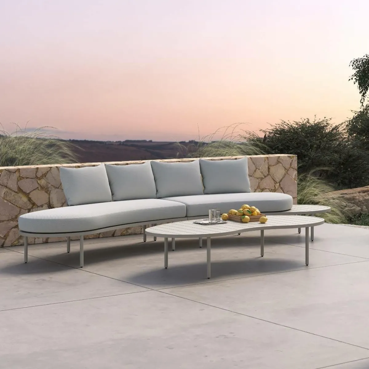 Made in Meubles Salon de jardin haricot en aluminium taupe Zion
