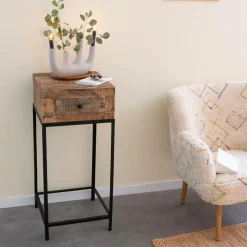 Made in Meubles Sellette en bois recyclé et métal Vicky