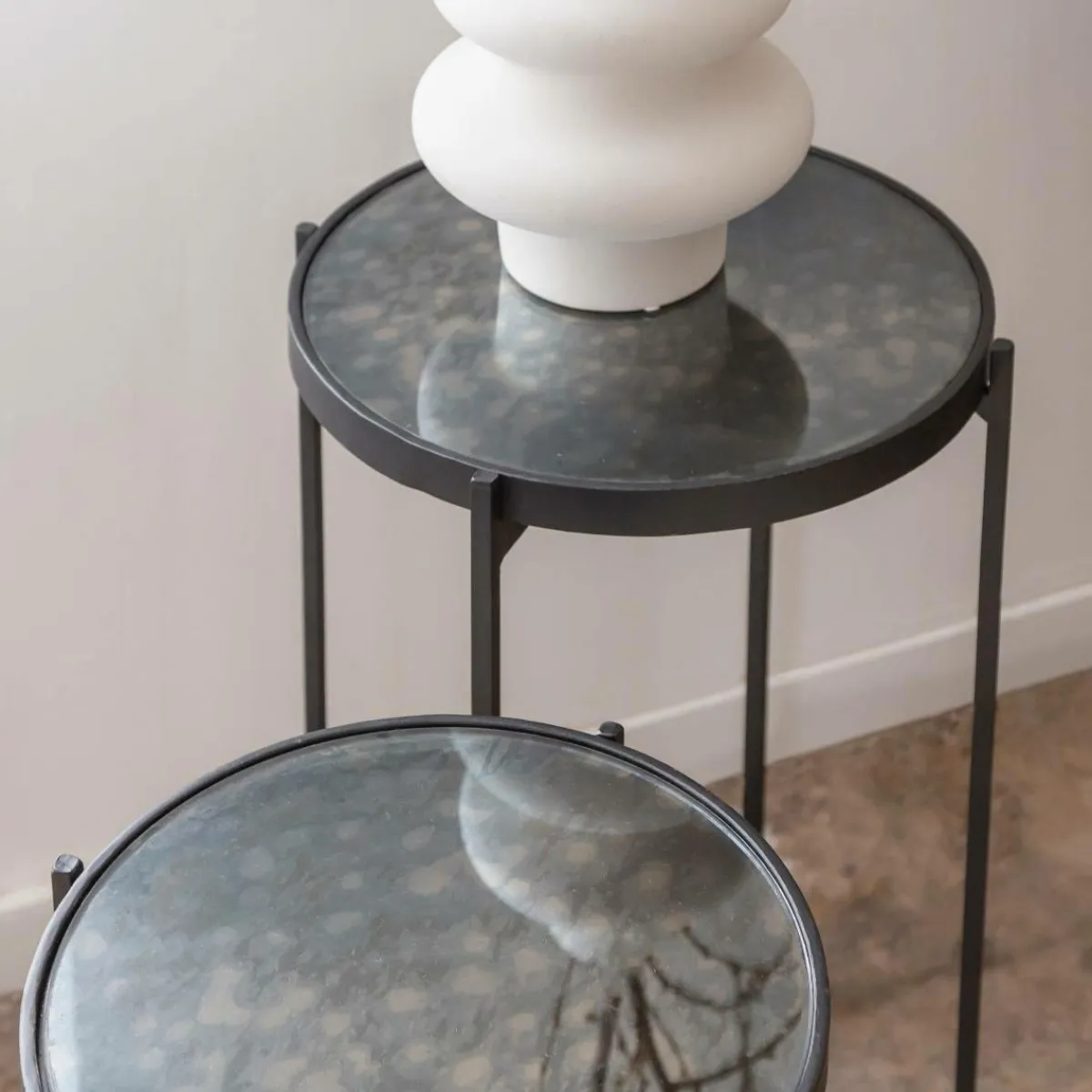 Made in Meubles Sellette gigogne en métal et en verre Florian