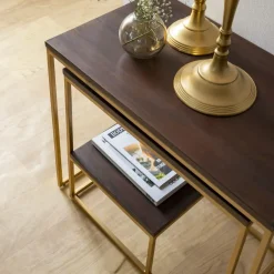 Made in Meubles Set de deux consoles en bois de manguier et métal Léon