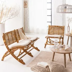 Made in Meubles Suspension blanche en bambou Rattan