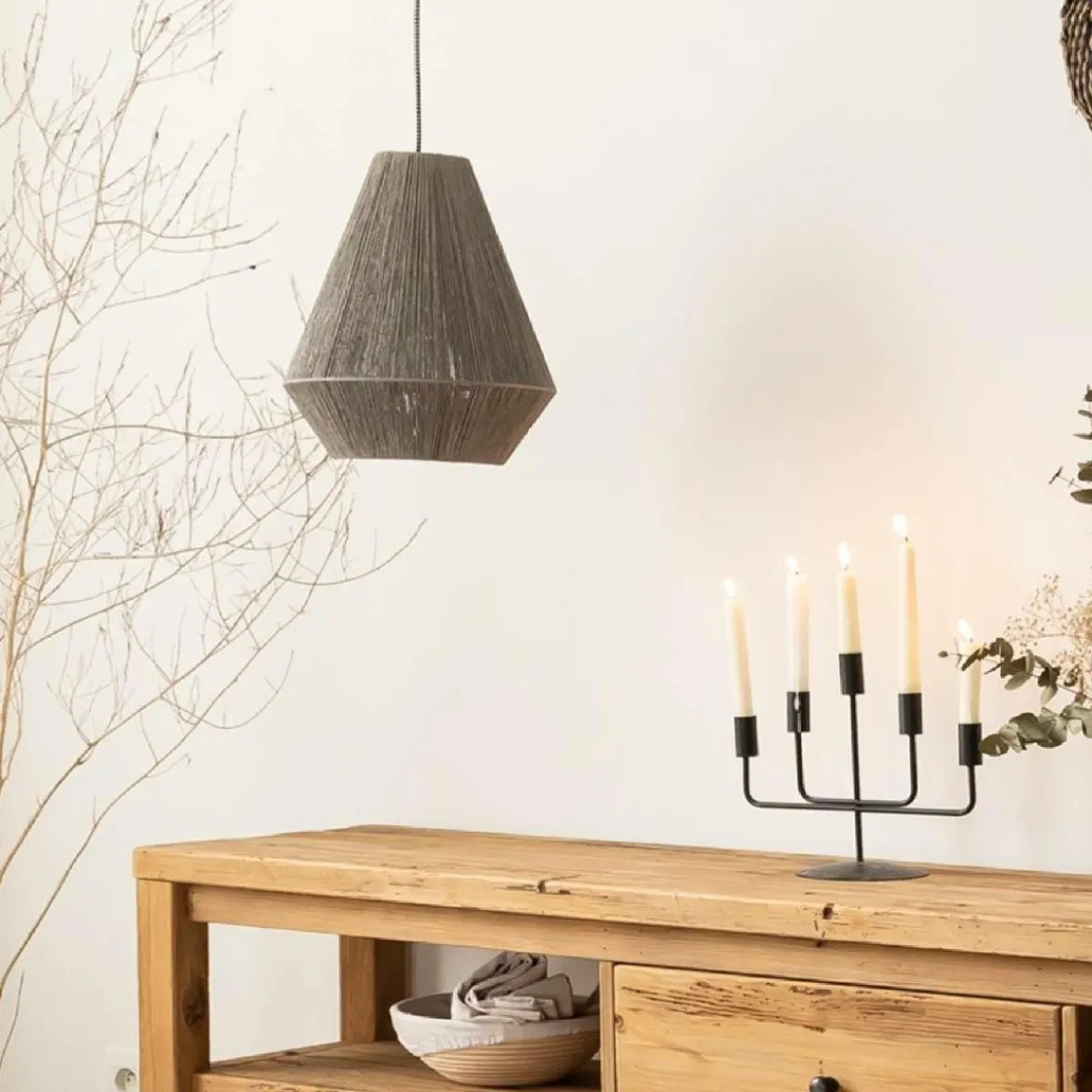 Made in Meubles Suspension corde en papier gris Antonin