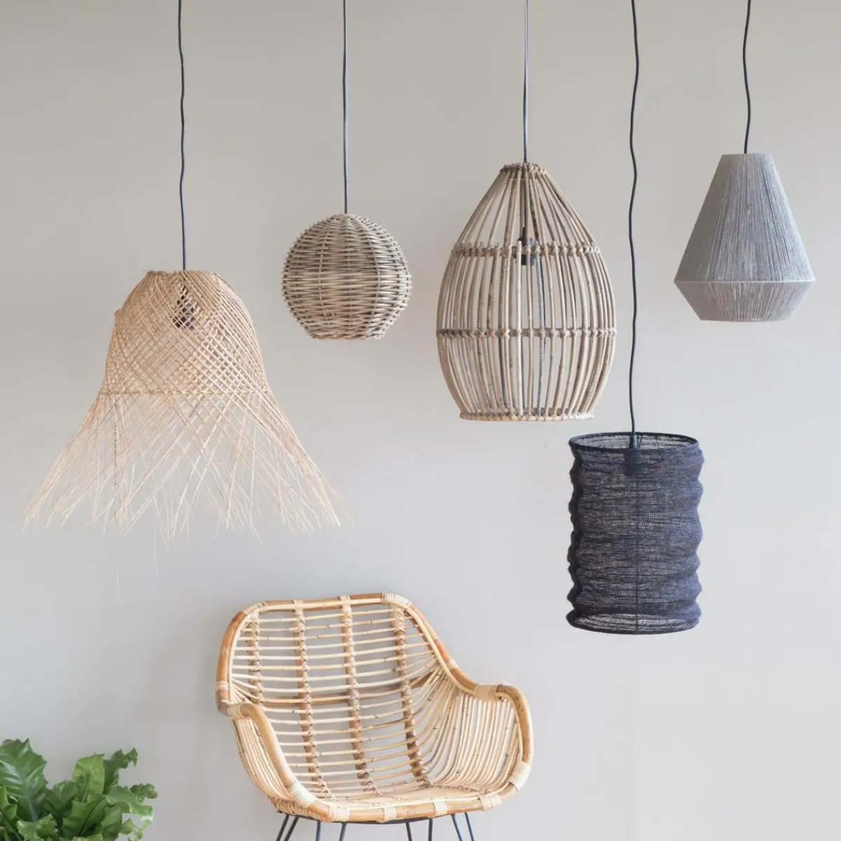 Made in Meubles Suspension corde en papier gris Antonin