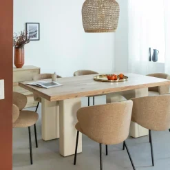 Made in Meubles Table à manger en bois d'acacia et pieds en bois effet béton Dalva