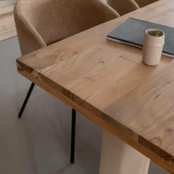 Made in Meubles Table à manger en bois d'acacia et pieds en bois effet béton Dalva