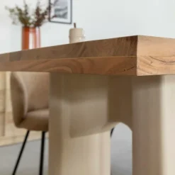 Made in Meubles Table à manger en bois d'acacia et pieds en bois effet béton Dalva