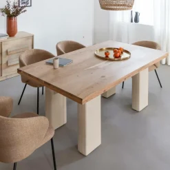 Made in Meubles Table à manger en bois d'acacia et pieds en bois effet béton Dalva