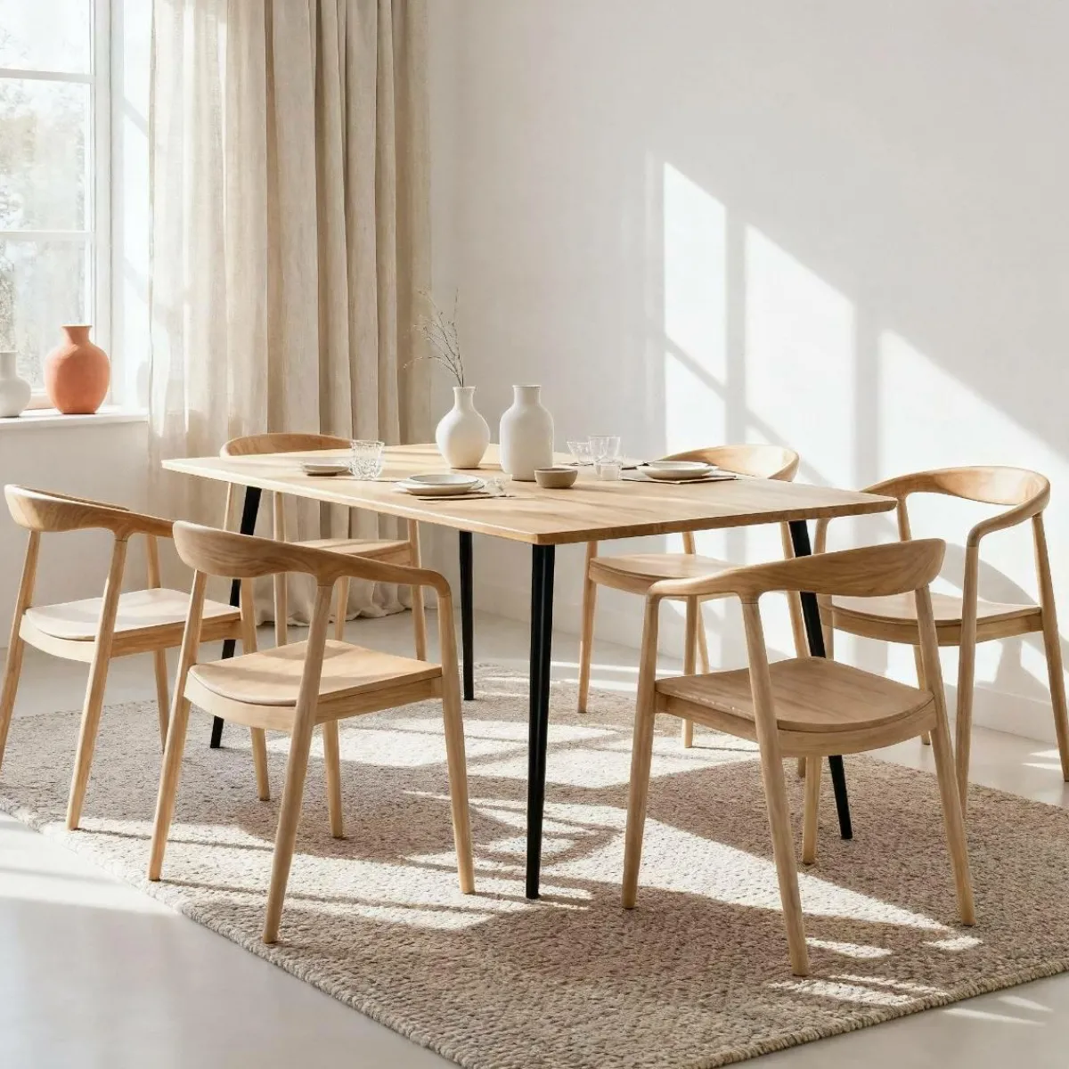 Made in Meubles Table à manger en bois d'acacia et métal Alan