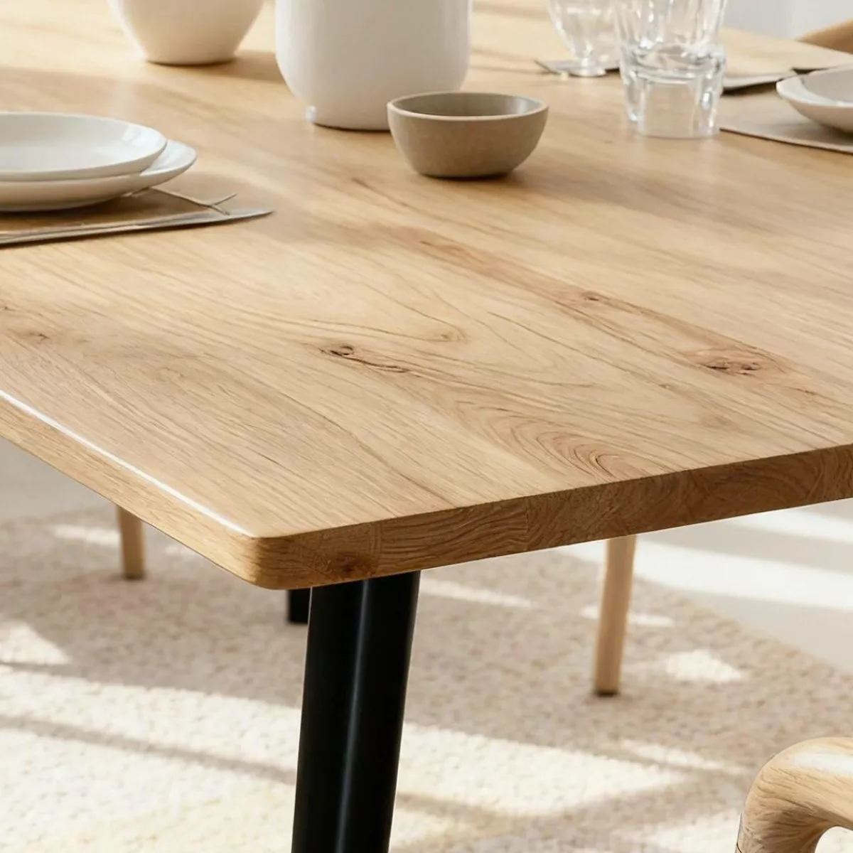 Made in Meubles Table à manger en bois d'acacia et métal Alan