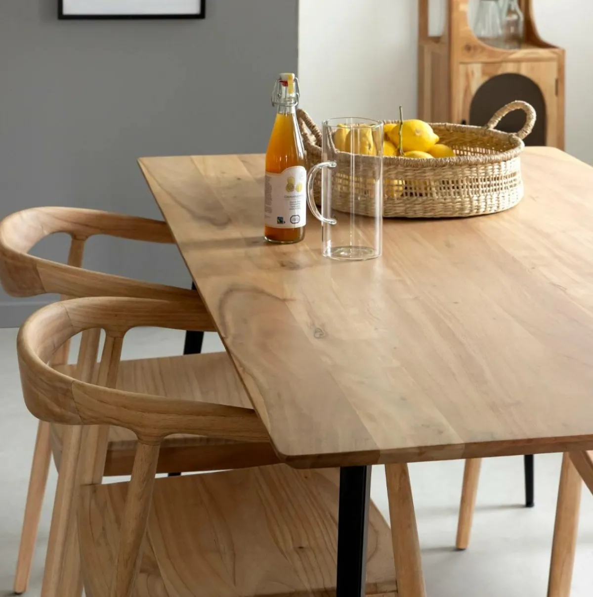 Made in Meubles Table à manger en bois d'acacia et métal Alan