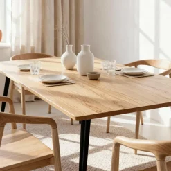 Made in Meubles Table à manger en bois d'acacia et métal Alan