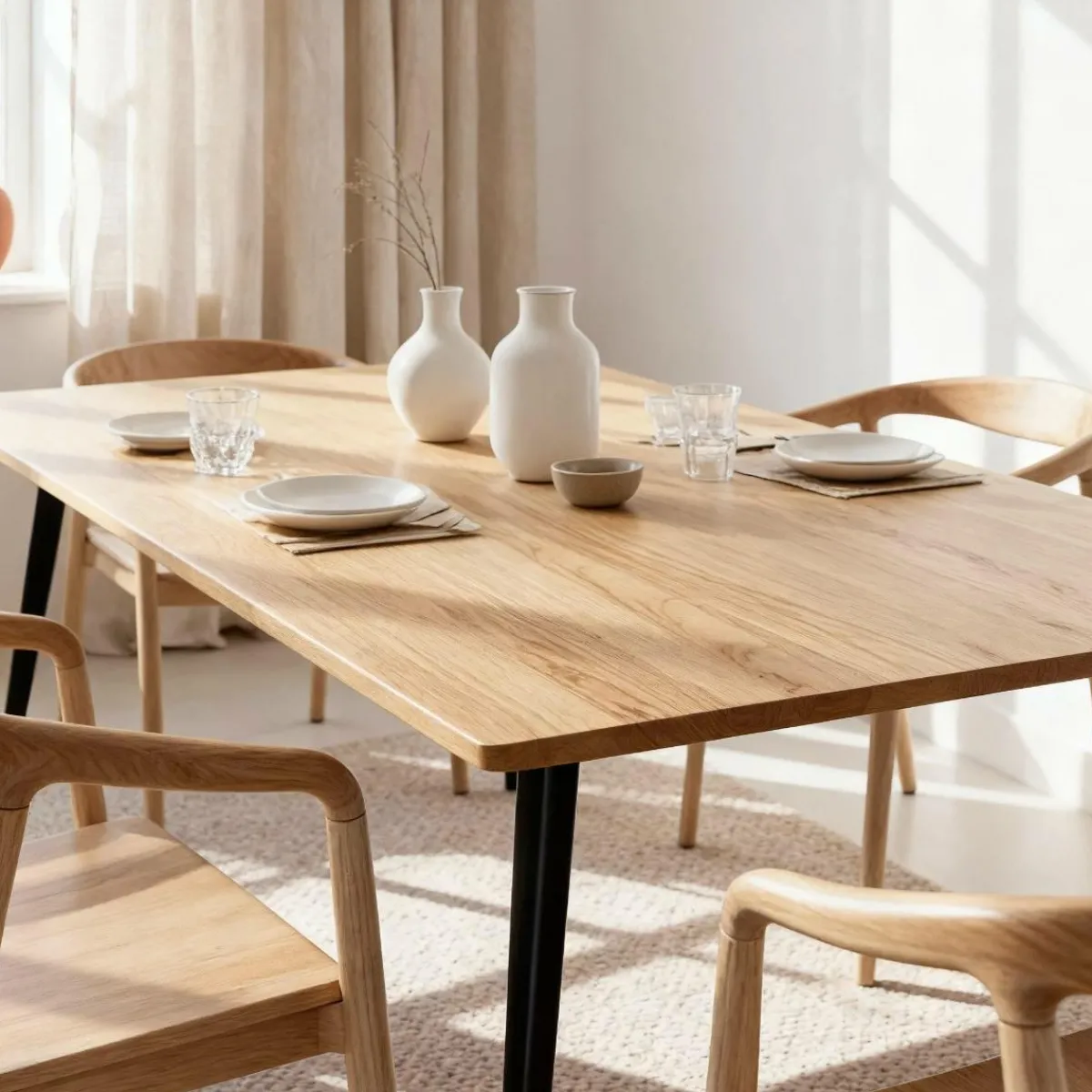 Made in Meubles Table à manger en bois d'acacia et métal Alan