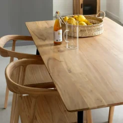 Made in Meubles Table à manger en bois d'acacia et métal Alan