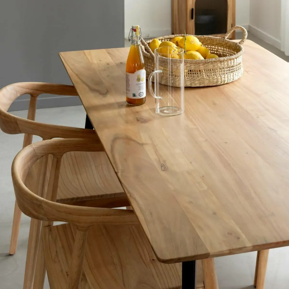 Made in Meubles Table à manger en bois d'acacia et métal Alan