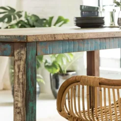Made in Meubles Table à manger en bois recyclé coloré Ethnik