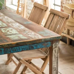 Made in Meubles Table à manger en bois recyclé coloré Ethnik