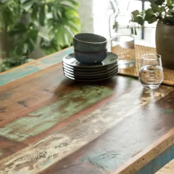 Made in Meubles Table à manger en bois recyclé coloré Ethnik