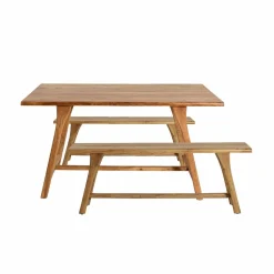 Made in Meubles Table à manger haute + 2 bancs en bois d'acacia Orane