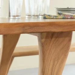 Made in Meubles Table à manger haute + 2 bancs en bois d'acacia Orane