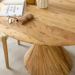 Made in Meubles Table à manger ronde en bois d'acacia Orane