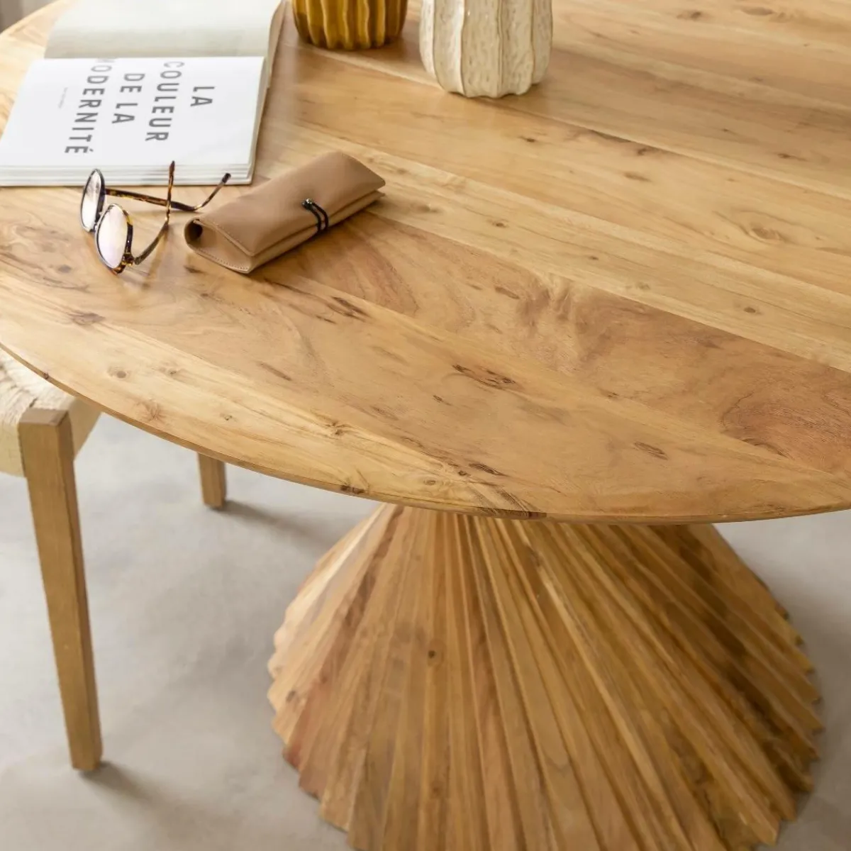 Made in Meubles Table à manger ronde en bois d'acacia Orane