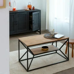 Made in Meubles Table basse à  double plateau en bois d'acacia Flavia