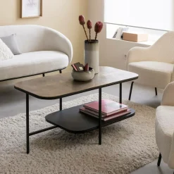 Made in Meubles Table basse avec plateau en aluminium doré et métal noir Victoria