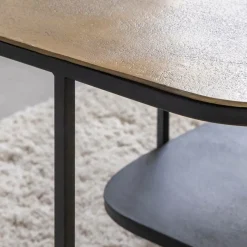 Made in Meubles Table basse avec plateau en aluminium doré et métal noir Victoria