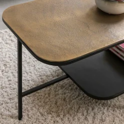 Made in Meubles Table basse avec plateau en aluminium doré et métal noir Victoria