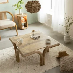 Made in Meubles Table basse carré en bois de manguier Zola