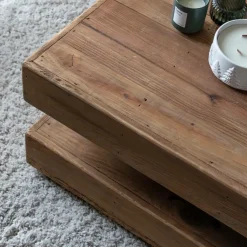 Made in Meubles Table basse carrée à double plateau en bois recyclé Blaise