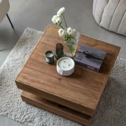 Made in Meubles Table basse carrée à double plateau en bois recyclé Blaise