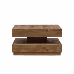 Made in Meubles Table basse carrée à double plateau en bois recyclé Blaise